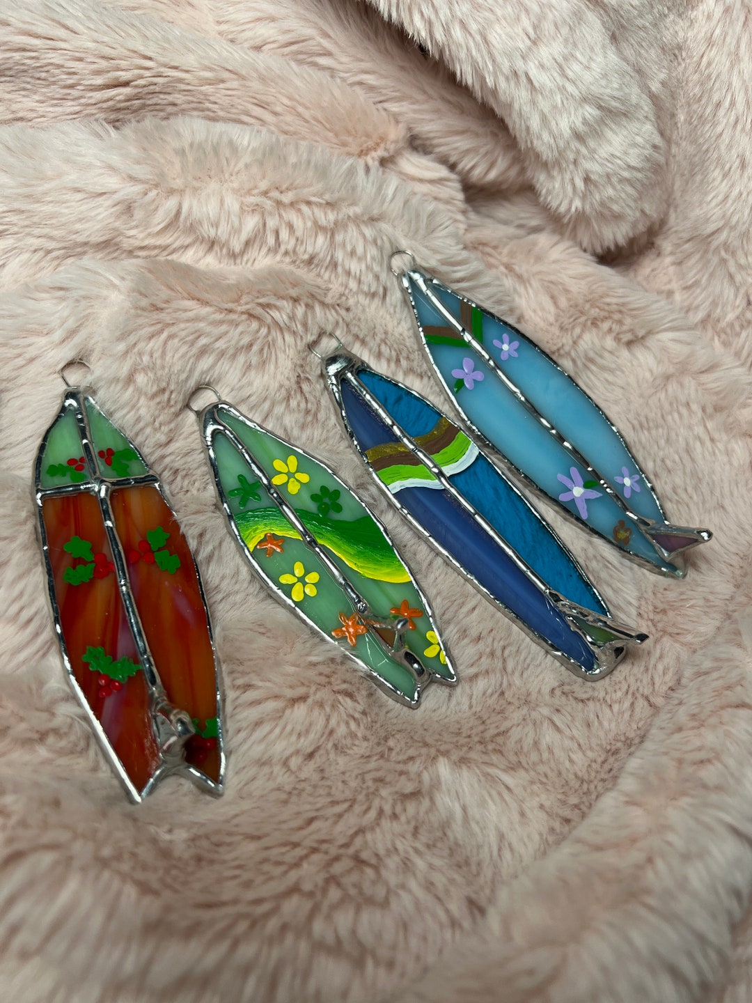 Handmade Stained Glass Surfboard Ornament each Sold Separately Etsy