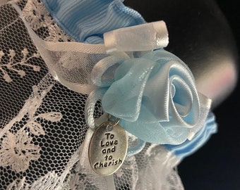 Something Blue Garter with Rose and "To Love and to Cherish" Charm