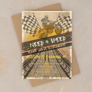 Anpassningsbar inbjudan till 4-årsfest för pojkar med NEED 4 SPEED-motiv | digital nedladdning