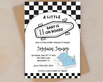 Baby On Board Skateboard Sneaker Baby Shower Invitation | Editable Digital Download