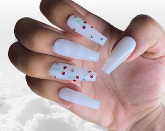 Featured image of post Milky White Coffin Nails With Butterflies / Coffin nail designs look great on long nails because of the ample nail bed space.