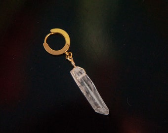 Single Quartz Crystal Hoop Earring