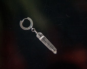 Single Quartz Crystal Hoop Earring