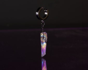 Single Quartz Crystal Hoop Earring