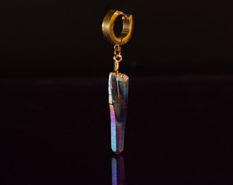 Single Quartz Crystal Hoop Earring