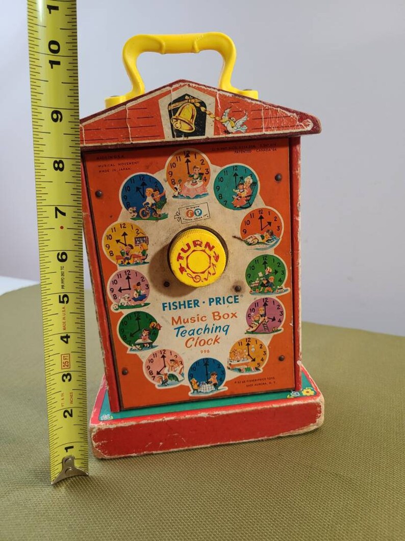 1968 Fisher Price Music Box Teaching Clock 998 Works Great Etsy