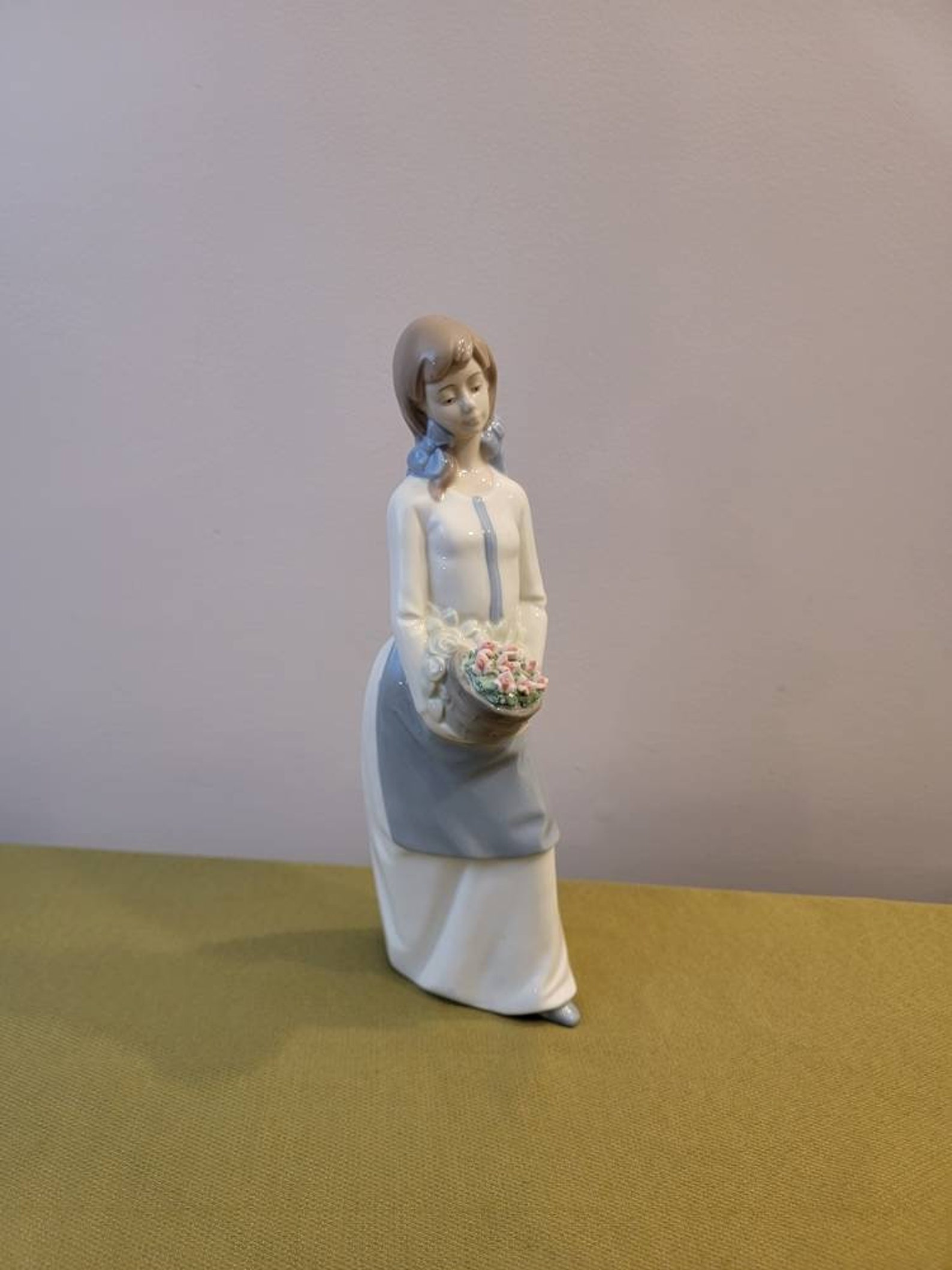Vintage Nadal Porcelain Figurine Girl Holding a Basket of Etsy