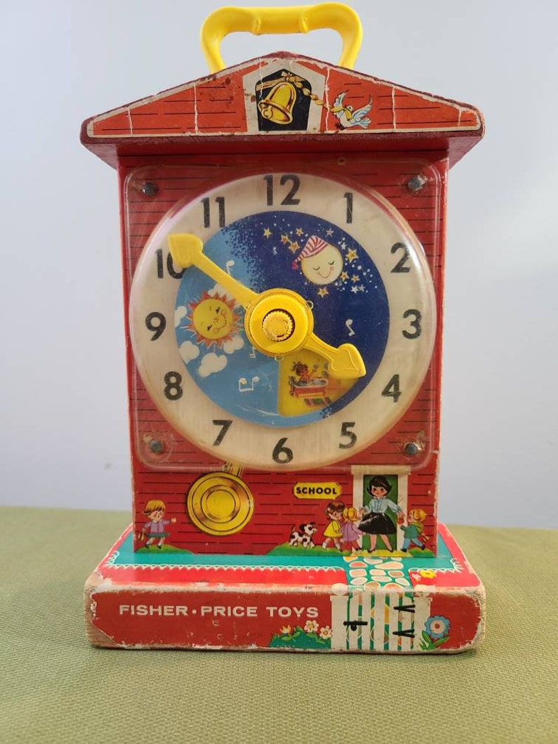1968 Fisher Price Music Box Teaching Clock 998 Works Great Etsy
