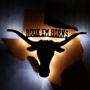 Longhorn on Texas, Personalized Custom LED sign, Texas Man cave décor, Gift for him, Texas Longhorn on Texas, Personalized Longhorn sign