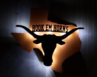 Longhorn on Texas, Personalized Custom LED sign, Texas Man cave décor, Gift for him, Texas Longhorn on Texas, Personalized Longhorn sign