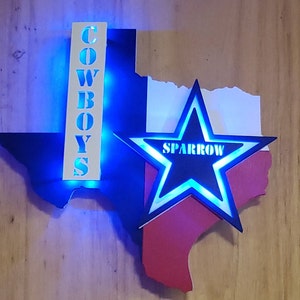 Personalized Cowboy Sign, Texas Lighted sign, man cave wall art, Texas Game Day wall décor, Gift for him, Custom Double Star image 3
