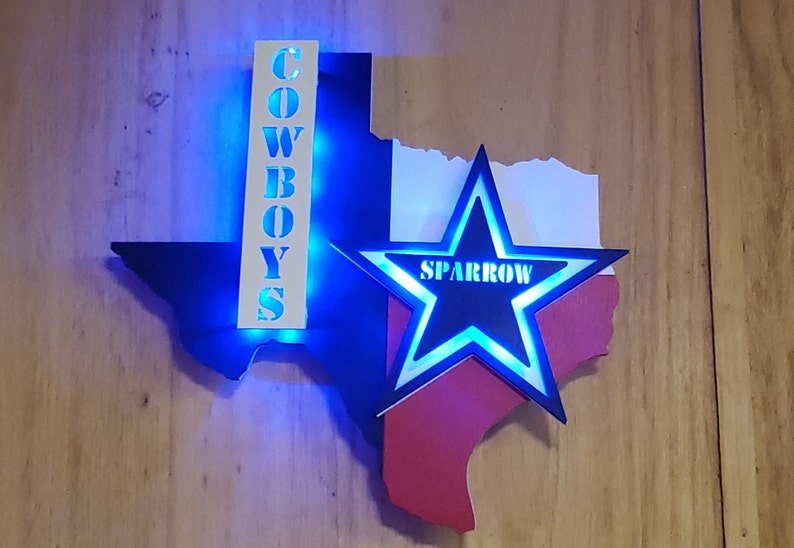 Personalized Cowboy Sign, Texas Lighted sign, man cave wall art, Texas Game Day wall décor, Gift for him, Custom Double Star image 3