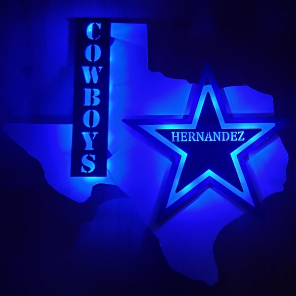 Personalized Cowboy Sign, Texas Lighted sign, man cave wall art, Texas Game Day wall décor, Gift for him, Custom Double Star