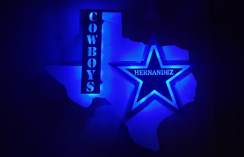 Personalized Cowboy Sign, Texas Lighted sign, man cave wall art, Texas Game Day wall décor, Gift for him, Custom Double Star image 1