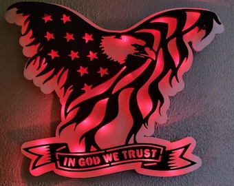 Eagle Led, In  God we Trust, USA Flag led sign, Custom Led sign, Handmade led sign, Flag wall art led,USA Flag with lights,Birthday gift,