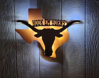 Longhorn on Texas, Personalized Custom LED sign, Texas Man cave décor, Gift for him, Texas Longhorn on Texas, Personalized Longhorn sign