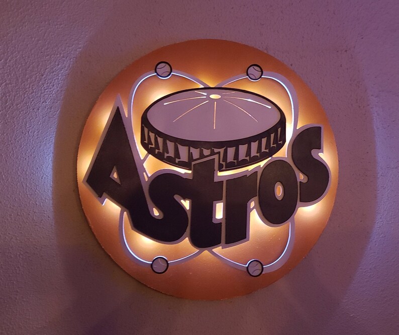 Retro Astros Sign Retro Baseball logo Houston Baseball team Man cave sign Christmas Gift Custom Lightup Bar sign Led Baseball light