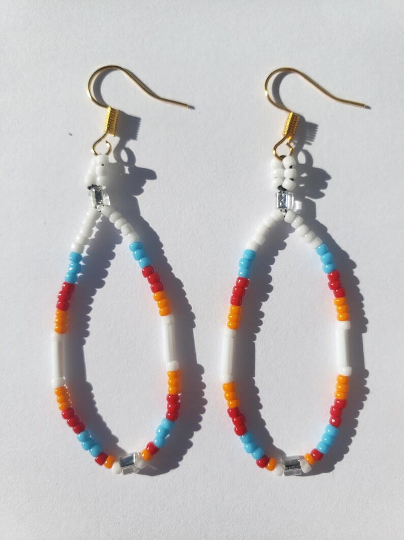 White Native Teardrop Beaded Earrings