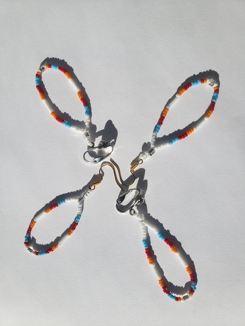 White Native Teardrop Beaded Earrings