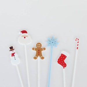 Christmas Drink Stirrer Set of 6 | Festive Acrylic Swizzle Sticks | Reusable Holiday Cocktail Stirrers & Party Favors