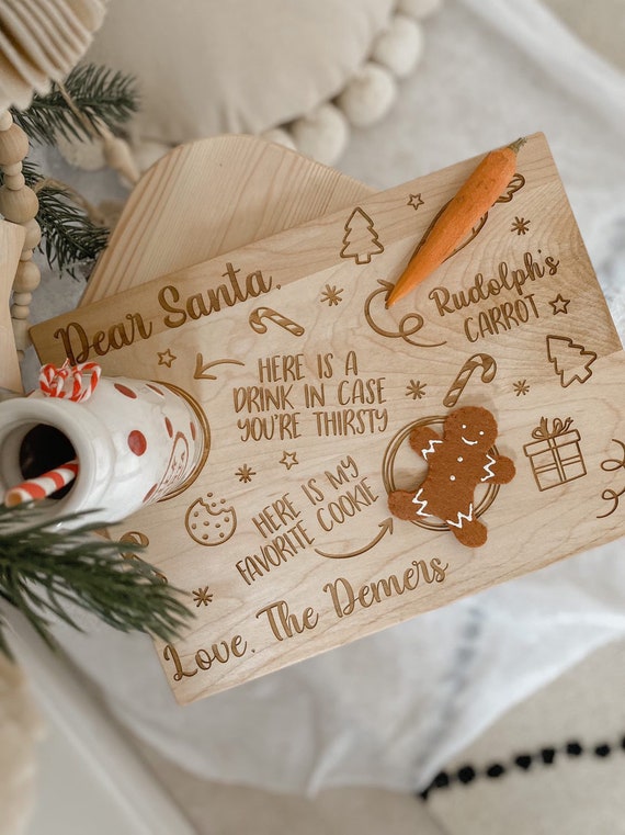 Personalized Dear Santa Tray | Custom Engraved Milk & Cookies Tray – Maple Wood | Keepsake Christmas Gift