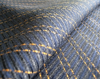 Blue Wool Silk Blend Fabric: Yellow Thread Suiting (1.62 Meters)