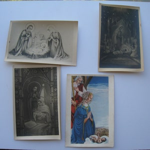 vintage altes Weihnachtsfoto von Luxemburg Dickes Papier Maria und Jesus Foto auf Souvenir Postkarte signiert Set von 4 Stück