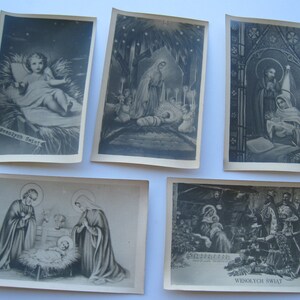 vintage altes Weihnachtsfoto von Luxemburg Dickes Papier Maria und Jesus Foto auf Souvenir Postkarte signiert Set von 5 Stück