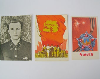 Vintage Yuri Gagarin USSR Greeting Cards - Set of 4