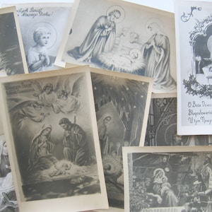 vintage altes Weihnachtsfoto von Luxemburg Dickes Papier Maria und Jesus Foto auf Souvenir Postkarte signiert Set von 10 Stück