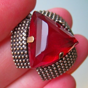 Vintage USSR Brooch: Red Jewel Pendant, Retro Jewelry