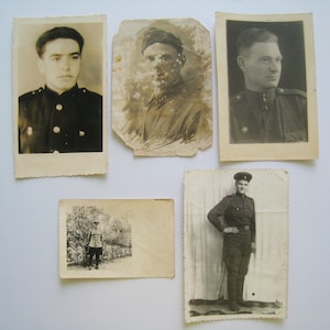 Foto vintage in bianco e nero, set fotografico antico seppia 1940-1950, immagini antiche, militari dell'URSS, CDV, pacchetto di fotografie di carte