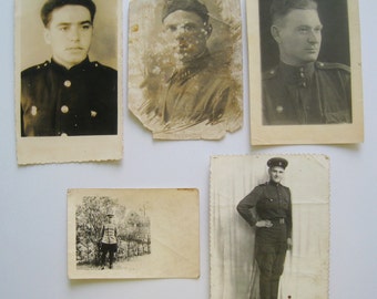 Vintage black & white photos, sepia antique photoset 1940-1950 pictures old, USSR military, CDV, cards photograph pack