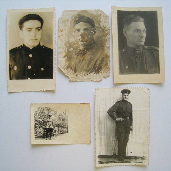 Vintage black & white photos, sepia antique photoset 1940-1950 pictures old, USSR military, CDV, cards photograph pack