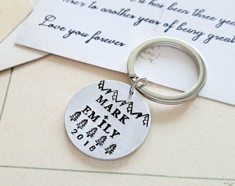 Personalised Camping Keyring, Couples Gift Gift for someone who loves camping and outdoors, 10 year wedding anniversary gift, Gift for Him