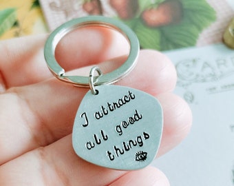 I Attract All Good Things Key ring, Affirmation Message Key ring, Positive Mantra Everyday Reminder, Gift for someone who needs cheering up