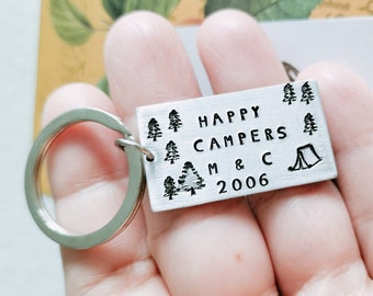 Happy Camper Keychain, Gift for Husband, Gift for someone who loves camping, Sentimental Gift for Him, Couple Gift, Adventure keyring