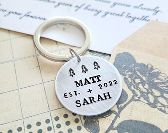 Personalised Hand-Stamped Keyring, Gift for Husband, Boyfriend Gift, Gift for couple who loves camping and outdoors, 10 year anniversary