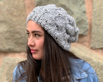 Hand Knit Slouchy Beanie, Alpaca Wool Blend Slouchy Beanie Women