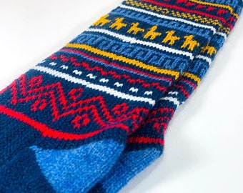 Llama Pattern Socks Blue, Alpaca Wool Blend, Premium Quality Soft Comfortable | Women & Men