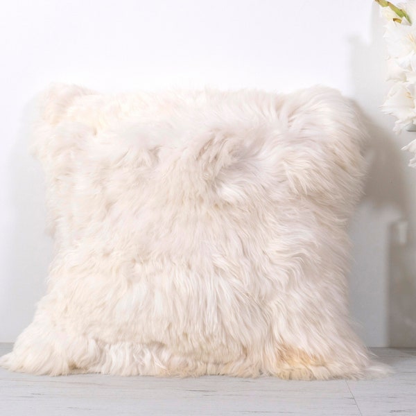 Baby Alpaca Fur Throw Pillow Covers | 16 X 16 White Cushion Cover