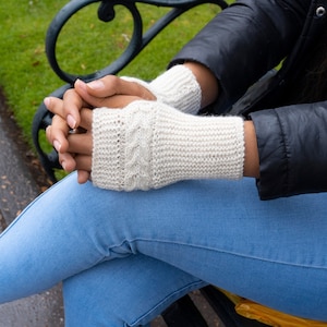 Hand Knitted Baby Alpaca Fingerless Gloves, Super Soft Comfortable, Gift for Her image 1