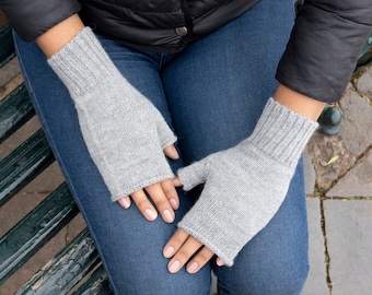 Baby Alpaca Fingerless Gloves Wrist High Curl, Grey Womens Casual Gloves