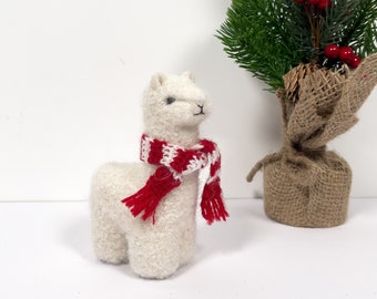 Needle Felted Llama with Mini Knit Winter Scarf, Made with Baby Alpaca Wool