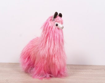 Super Soft Pink Stuffed Alpaca, Made with Suri Alpaca Fur