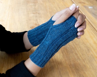 Baby Alpaca Fingerless Gloves Wrist High, Cable Knit Womens Casual Gloves