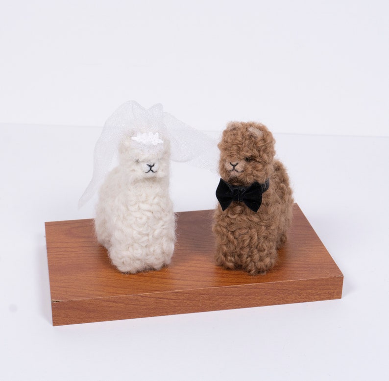 Needle Felted Alpaca Wedding Cake Toppers Llama Bride & Groom Set, Perfect Wedding Gift image 8