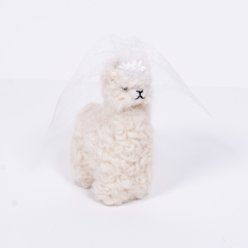 Needle Felted Alpaca Wedding Cake Toppers Llama Bride & Groom Set, Perfect Wedding Gift image 4