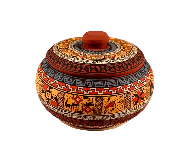 Unisex Wooden Jewelry Gift Box Hand Painted Jewelry Box Bowl Peruvian Design Inca Art Men,Women Gifts for Him and Her