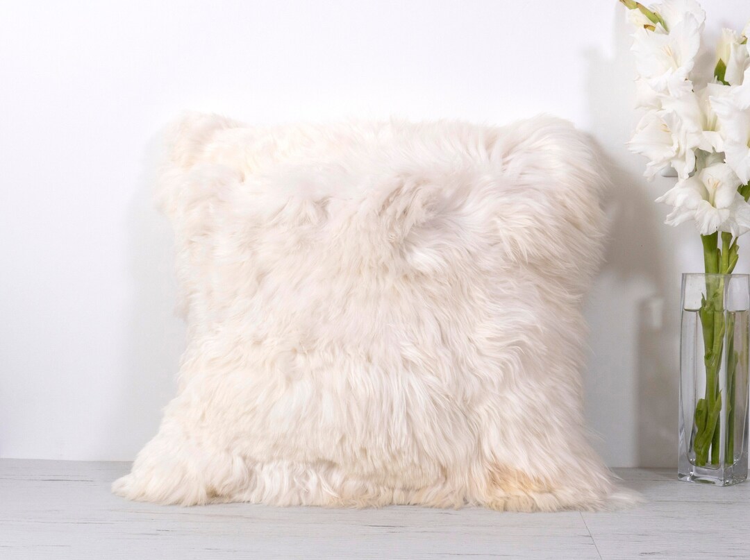 Baby Alpaca Fur Throw Pillow Covers 16 X 16 White Cushion Etsy